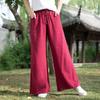 Johnature Solid Color Wide Leg 2021 Spring New Pockets Cotton Linen Women Cloths Pants