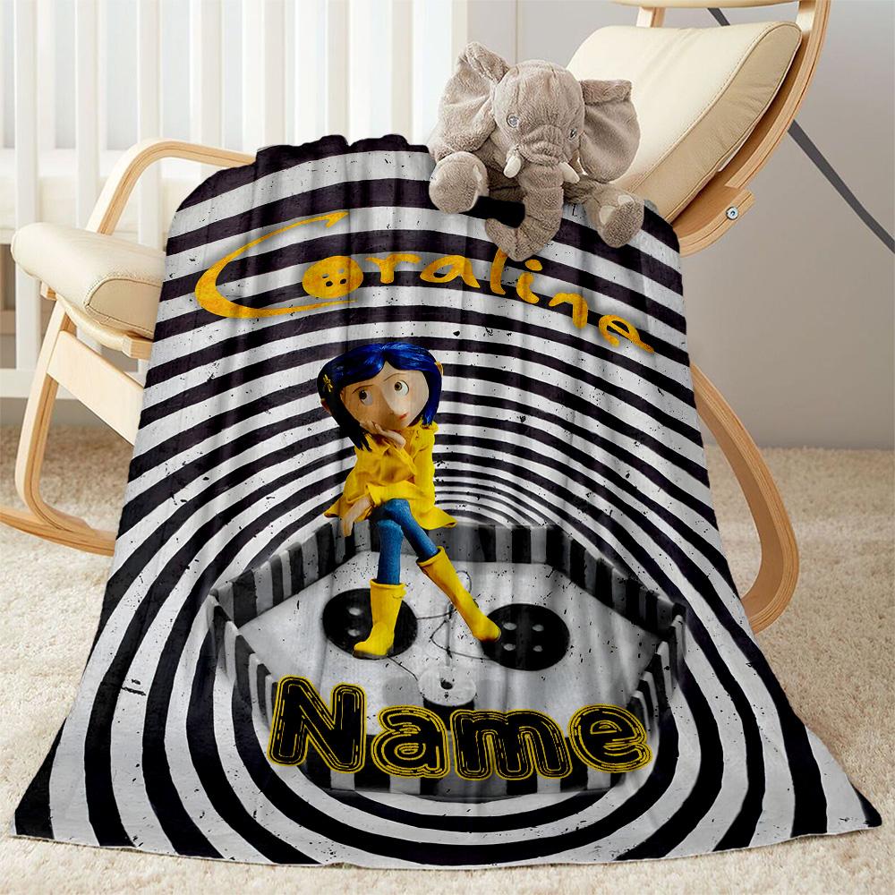 Coraline Spiral Customize Your Name Blanket Lightweight Personalized Blanket Durable Comfort Versatile for Sofa Seaside Nap Bedding All-Season Use