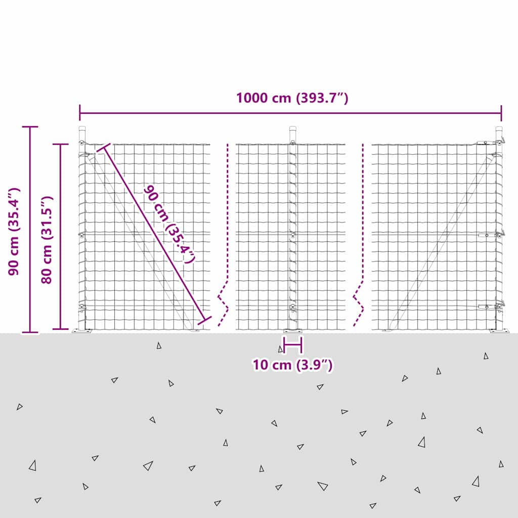 Welded Wire Fence with Concrete Foundation 10 x 0.8 m (W x H)
