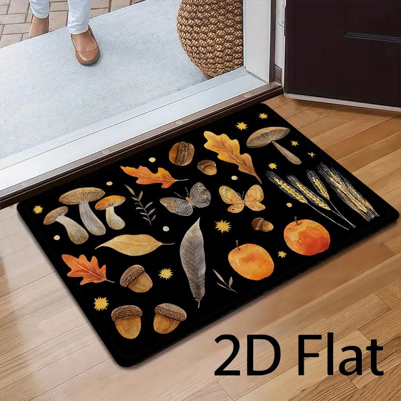 1pc Nordic Forest Style Welcome Doormat, 2D Flat Printed Comfortable and Soft Rug, Autumn Vintage Floor Mat, Non-Slip Bathroom Mat, Bedroom Floor Deco