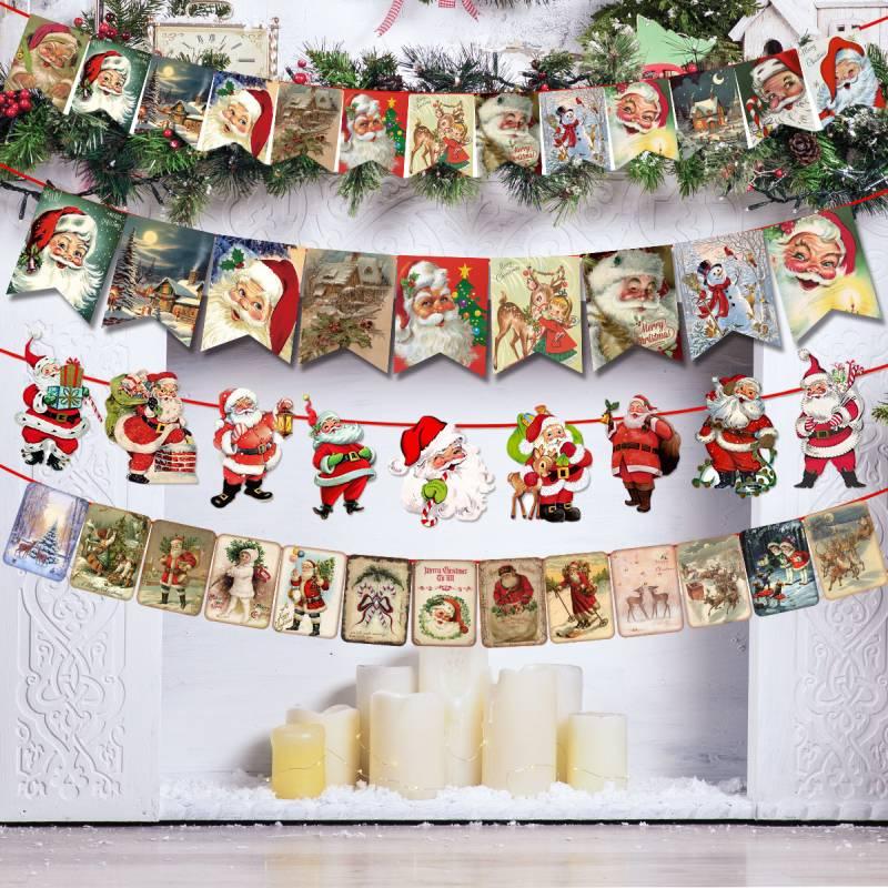 Баннер для рождественской вечеринки с Санта-Клаусом, снеговиком и оленем, декоративный баннер с алфавитом для праздничного декора