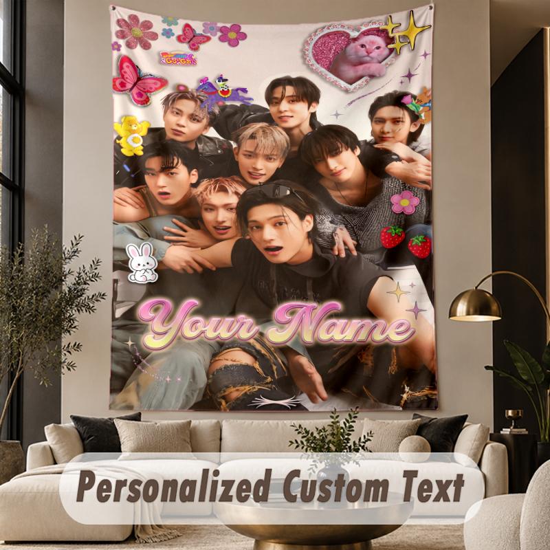 Custom Text Printed Tapestry ATEEZ Pattern Large Wall Hanging Indoor Room Decor
