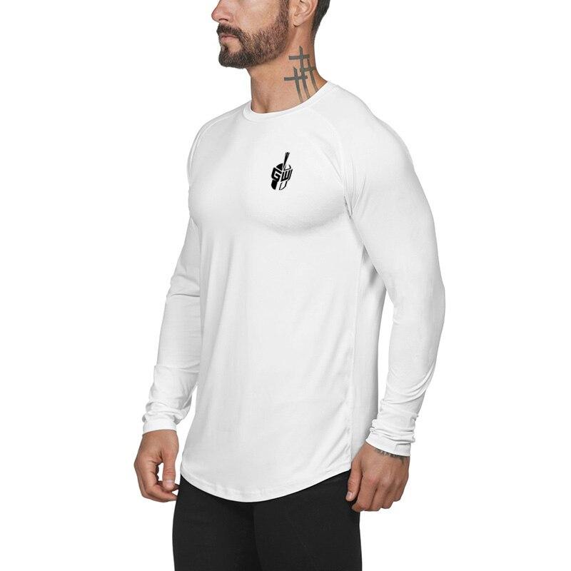 Muscleguys Men's Soft Mesh Long-sleeve Tees Training Fitness Clothes Spring and Autumn Curved Hem Graphic T Shirts