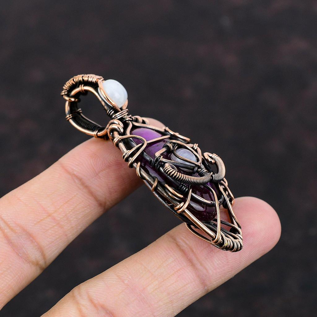 Подвеска из фиолетового огненного лабрадорита от сглаза, медная проволочная обертка, изящное украшение ручной работы из драгоценных камней, подвеска из радужного лунного камня в подарок маме