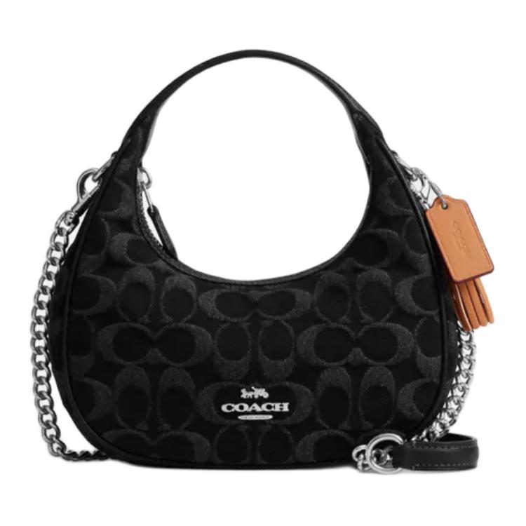 Coach Черная трансформируемая сумка-хобо с цепочкой Signature Jacquard для повседневного использования
