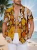 New Men's Casual Short-Sleeve Shirt with Warm-Toned Vintage Floral Cluster, Full of Autumn Vibes, Versatile Casual Top for Festivals, Parties, and
