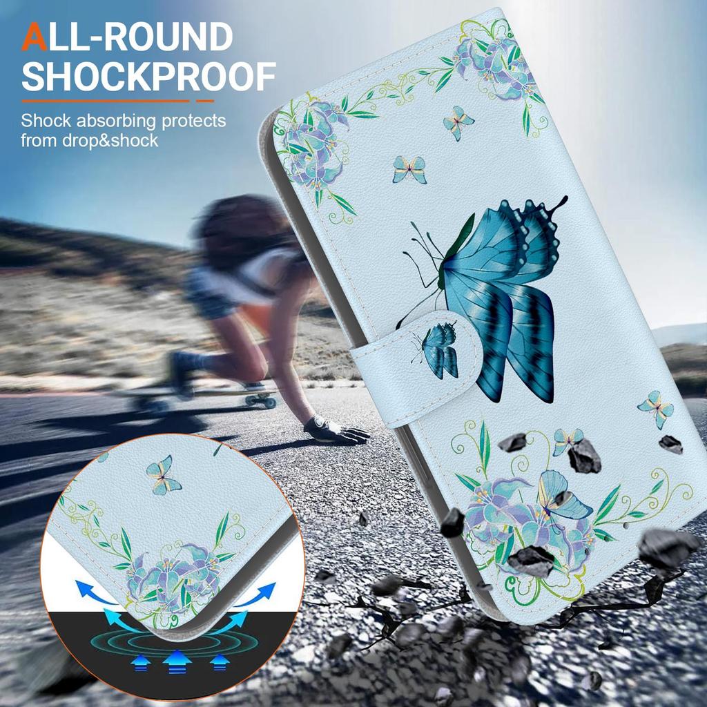 3D Art Painting Sakura Flower Butterfly Pattern Leather Phone Wallet Case Book Stand For Huawei Moto Oppo Realme 10 Girls Magnetic Card Flip Cover Bag