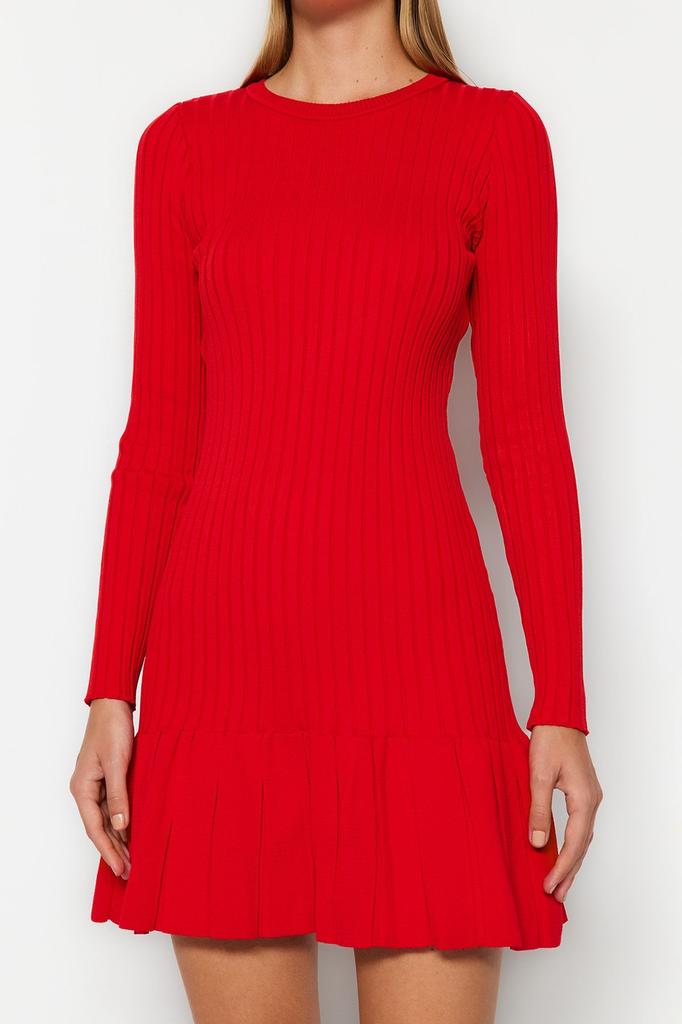 Women's Fashion New Dress Emerald Green Mini Knitwear Crew Neck Dress