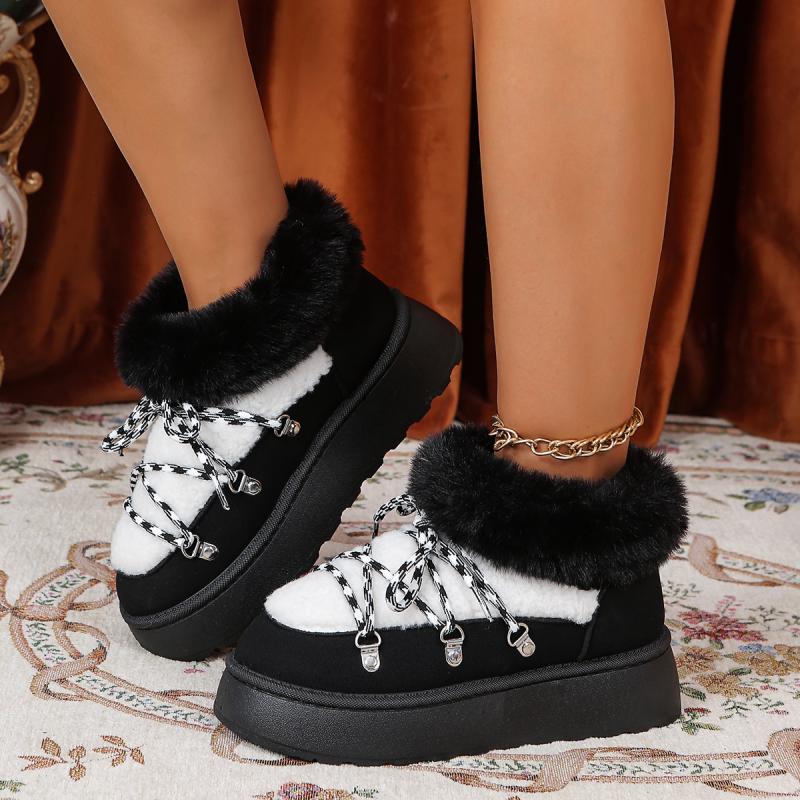 Fashion Fashion Cross Strap Decoration Short Plush Snow Boots Women 2025 Winter Faux Fur Round Toe Botas Soft Thick Bottom Boots