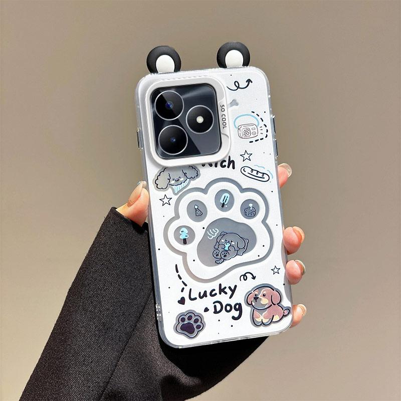 KEYSION Милый мультяшный чехол с ушками для Realme C53 C51 со шнурком Мягкий силикон+ПК Противоударный чехол для телефона для OPPO Realme Note 50