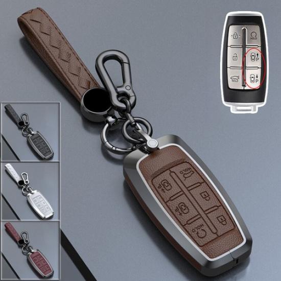 Zinc Alloy Leather Car Key Fob Case Cover For Genesis GV70 GV80 G70 G80 2020-22