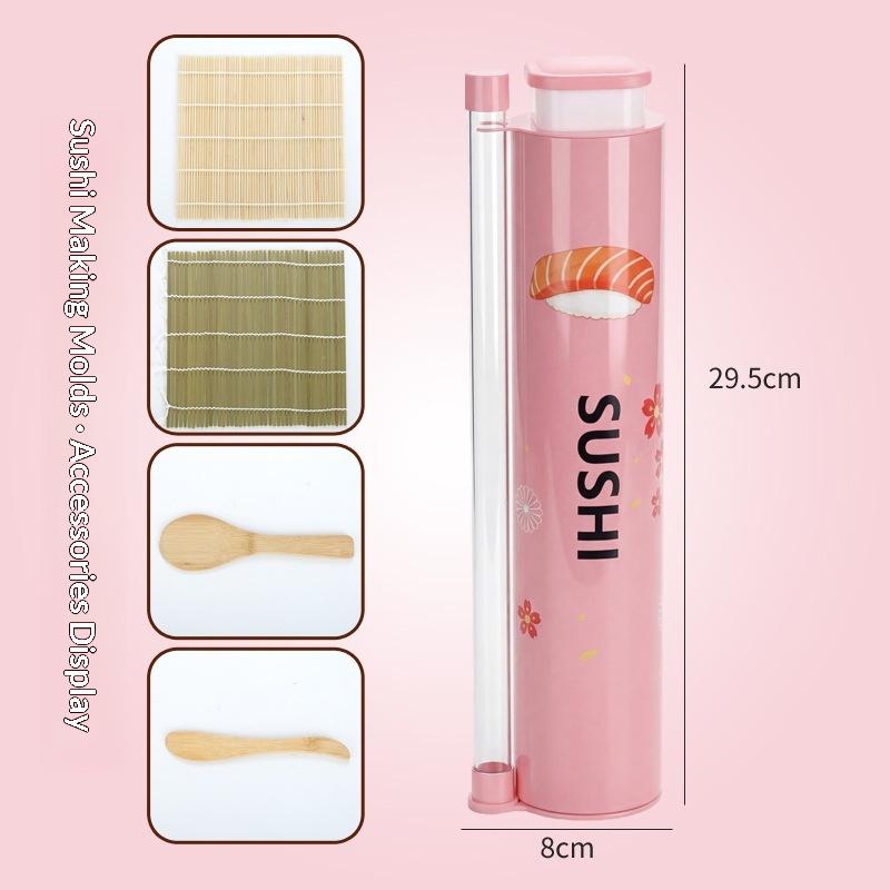 Home Sushi Making Kit Includes 1Set Round Push Box with Sauce Straw