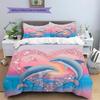 Мультяшная цветная дельфиновая постельное белье Домашний декор Подарок на день рождения (1 пододеяльник + 2 наволочки, без наполнителя)