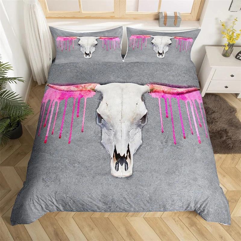 Пододеяльник с черепом быка King Western Cowboy Постельное белье Farmhouse Hat Shoes Покрывало из микрофибры Cactua Desert Покрывало из микрофибры