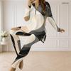 Women Plus Size Printed Two Piece Set Half Zip Neck Long Sleeve Top And Fitted Long Pants
