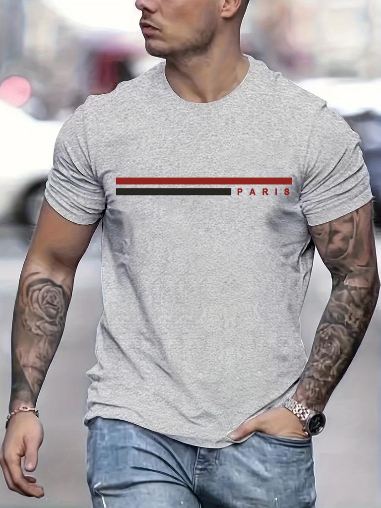 2025 New Summer Men's Cotton Paris Letter Printing Casual Sports Versatile Street Crew Neck Short Sleeve T-Shirt Top Large Size
