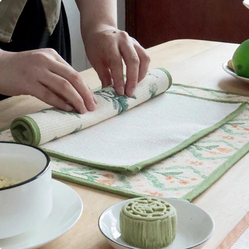1Pc 30x40cm Rectangle Thicken Cotton Woven Flower Printed Dining Table Mat Insulation Pad Home Kitchen Placemat