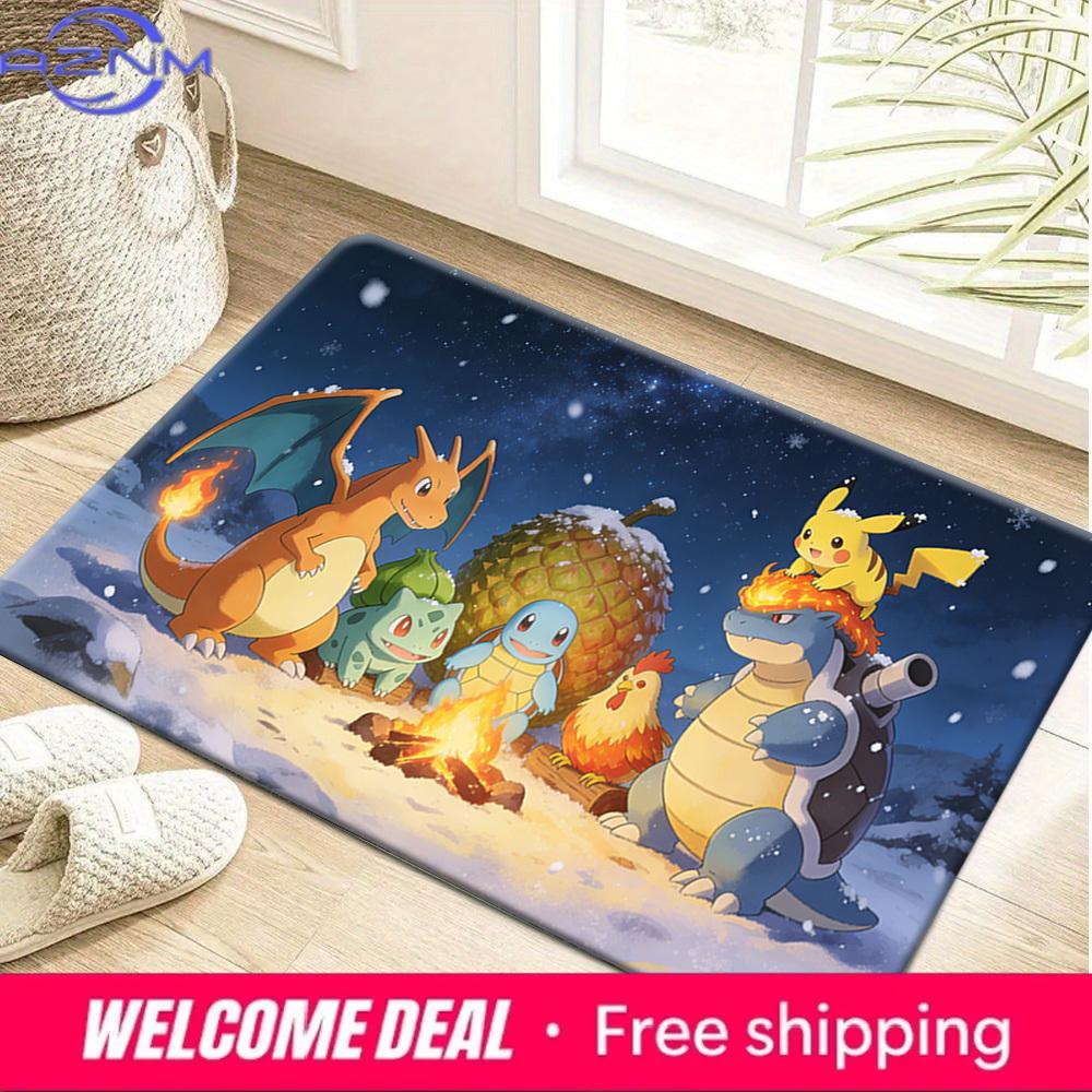 Pokémon Winter Campfire Gathering Print Non-Slip Soft Doormat for Home Decor