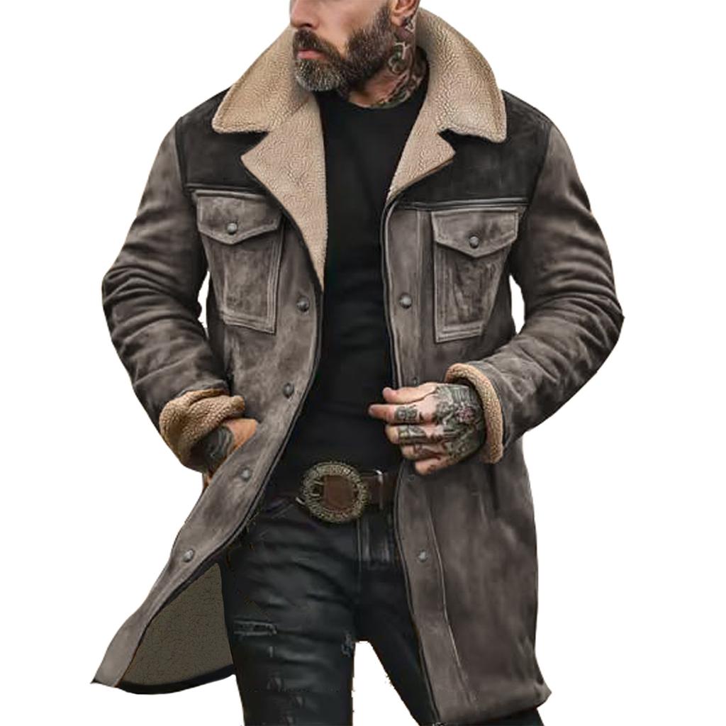 Men's Suede Color-matching Winter Jacket Multi-pocket Zipper Coat