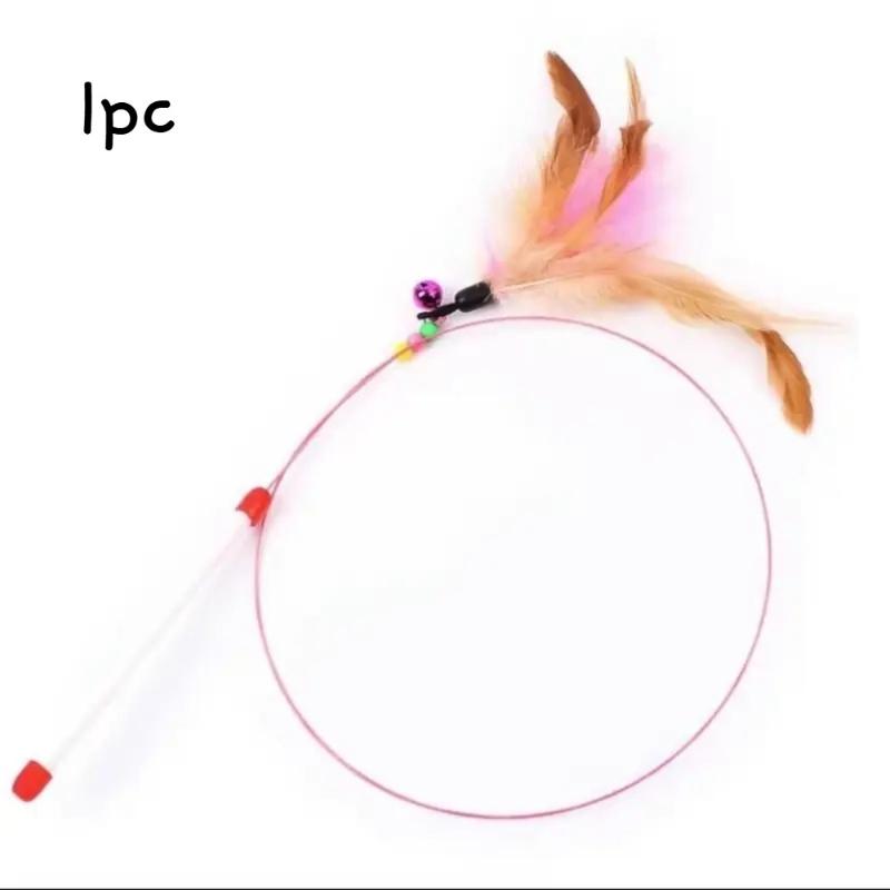 Interactive Cat Wand Toy with Feather-Style Tassel & Bell on Flexible Elastic Rod