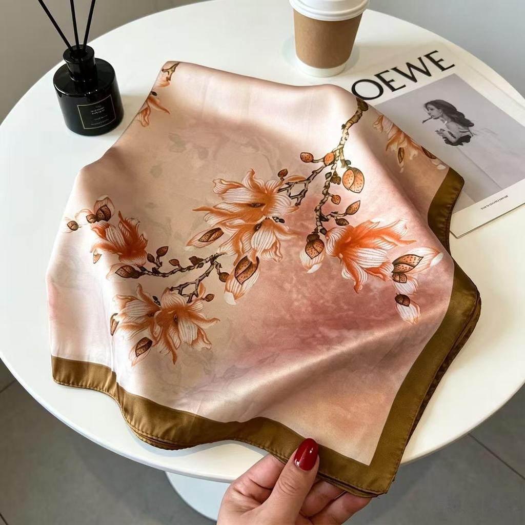 70CM×70CM Imitation Silk Printed Versatile Scarf for Women - Multifunctional Decorative Silk Neck Scarf