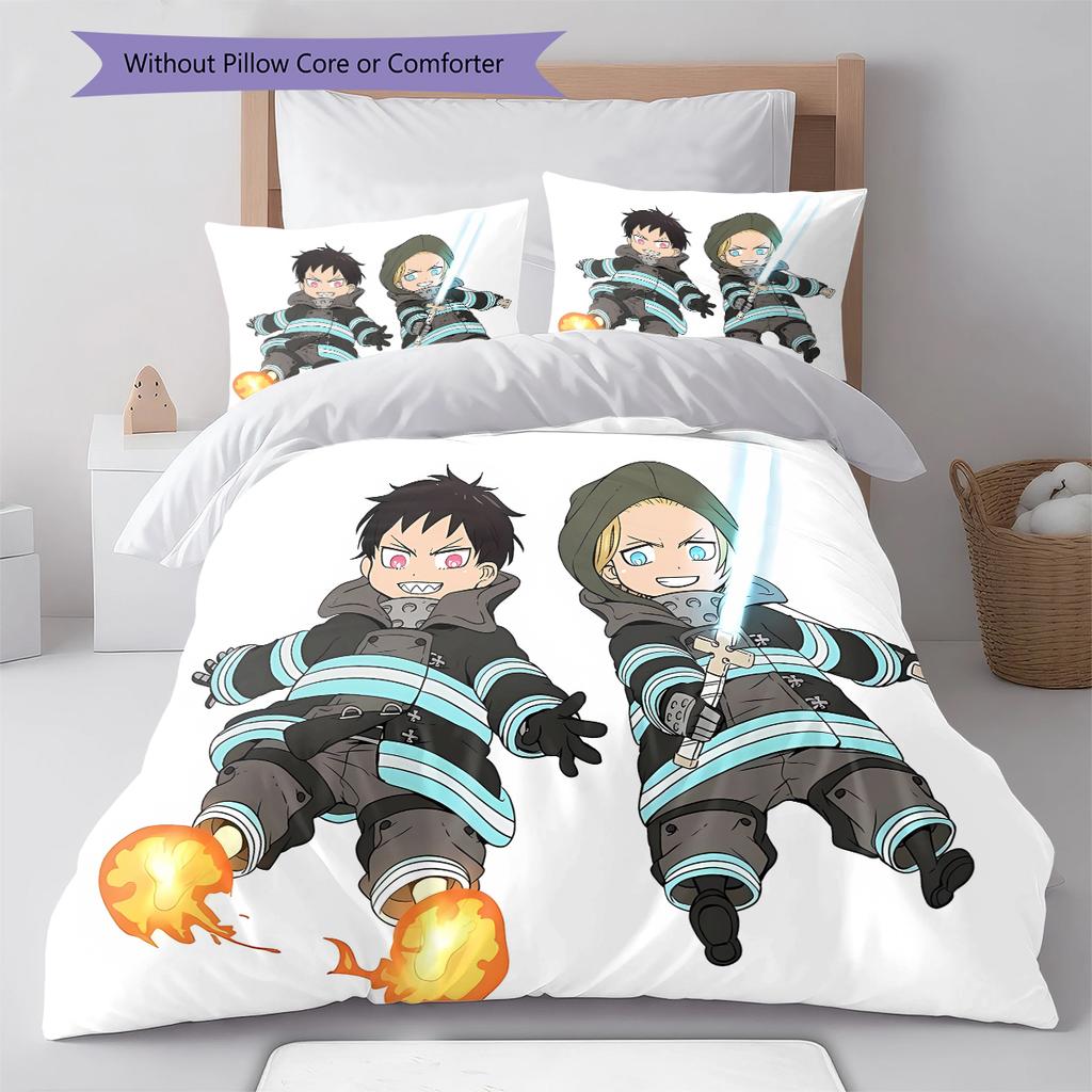 Fire Force Pattern Bedding,Quilt Set Quilt Cover Pillowcase Home Birthday Gift (1 * duvet cover + 2 * pillowcase, without core)