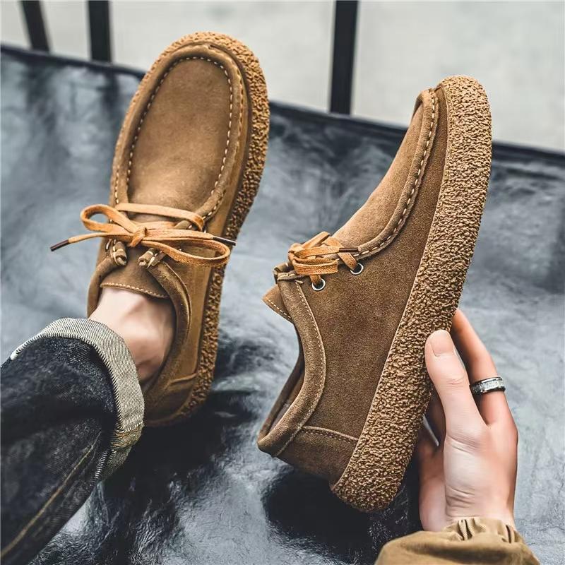 Classic Retro Men Shoes High-quality Luxury Suede Leather Loafers Men Lace-up Comfortable Driving Flats Shoes Outdoors Sneakers