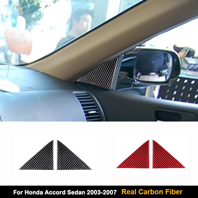 For Honda Accord Sedan 2003-2007 Real Soft Carbon Fiber Sticker Car Door Triangle Interior Trim Accessories