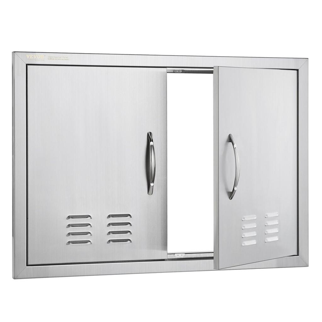 BBQ Access Door, 762x533 mm Double Outdoor Kitchen Door, Stainless Steel Flush Mount Door, Wall Vertical Door with Handles and Vents, for BBQ Island,