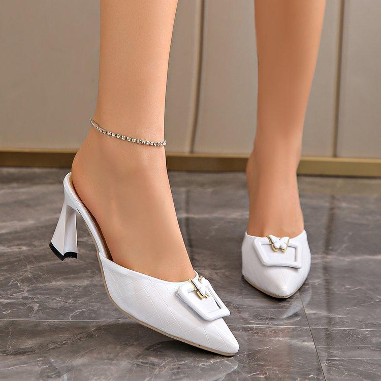 Каблуки женские сексуальные туфли-лодочки с острым носком модные роскошные мюли осень 2024 элегантные туфли на высоком каблуке однотонные наружные шлепанцы