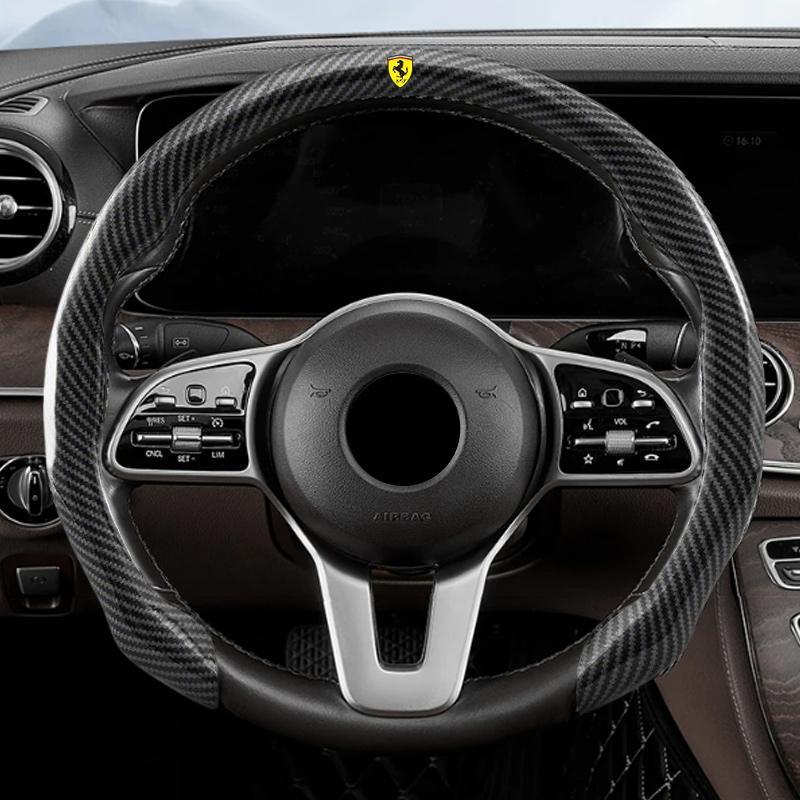 For F-Ferrari steering wheel sleeve half wrapped carbon fiber pattern allseason universal card type anti slip mesh Accessories MQ4