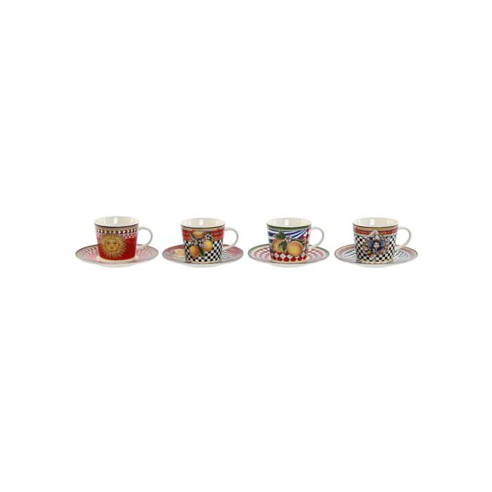Lot de tasses avec assiettes en porcelaine - Home ESPRIT - 4 pièces - 220 ml - 15,6 x 15,6 x 1,7 cm - Multicolore