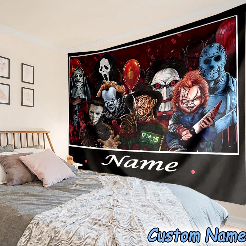 Custom Name Tapestry Horror Characters Tapestry Room Decoration Wall Hanging for Living Room Bedroom, dormitory, Birthday and Christmas gifts