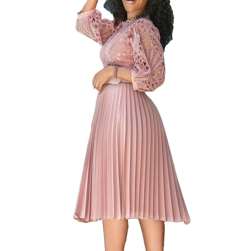 Летнее платье большого размера с кружевным крючком и цветком, сексуальное плиссированное платье в европейском и американском стиле с вырезами