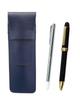 Blue Grained Leather Pen Metal Pointer and Rotating Ballpoint Pen 2C600 Black Case, Two-color Set, SASL-701S-2C600-B