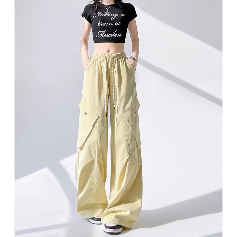 Рабочие повседневные брюки для женщин на лето, новые свободные прямые брюки с высокой талией и широкими штанинами, быстросохнущие спортивные брюки