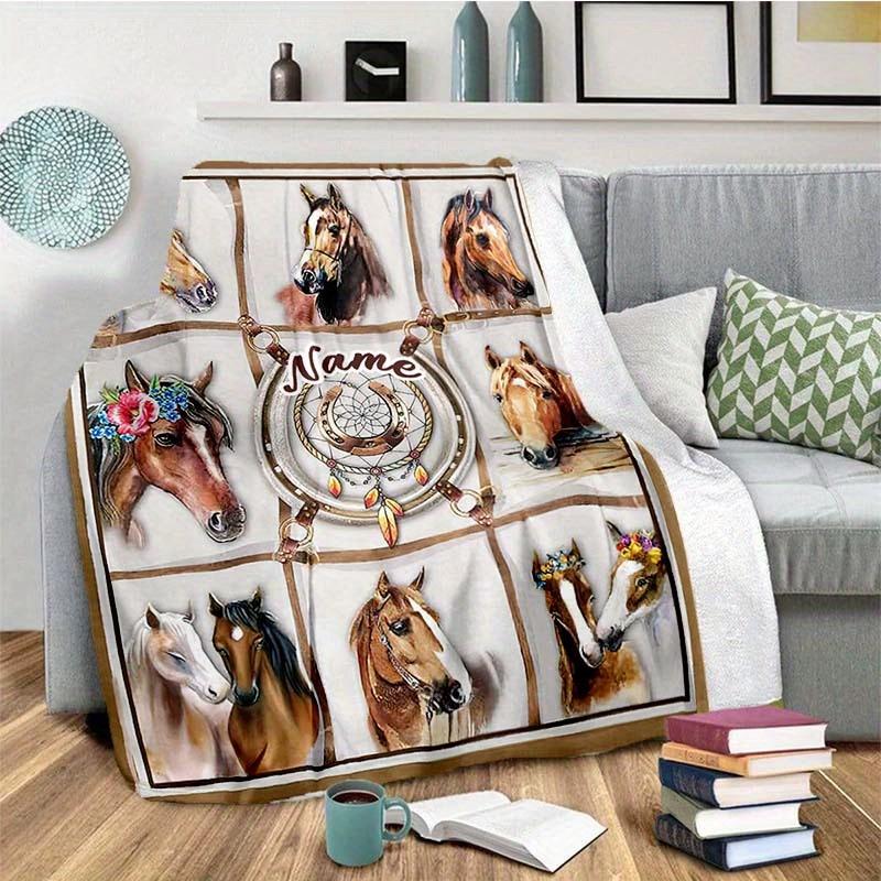 Horse Riding Customize Your Name Blanket Used For Chair Office Sofa Bed Camping Soft And Warm Giving Friends And Relatives Birthday Graduation Gift
