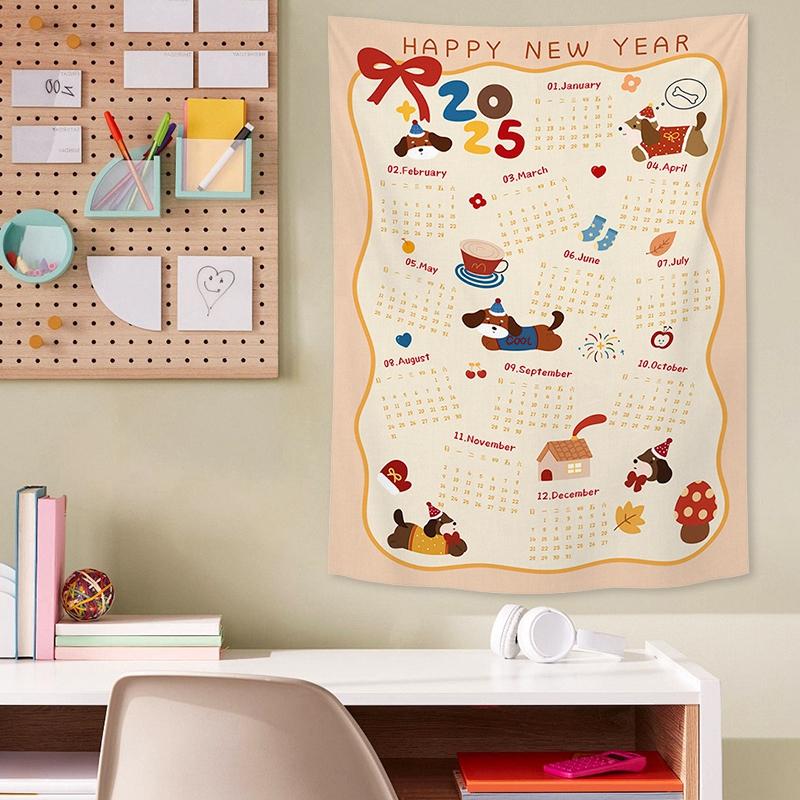 Новогодний календарь Домашняя подвесная ткань Календарь на Новый год 2025 Настенный фон Гобелен Фотоподвесная ткань Украшение для дома