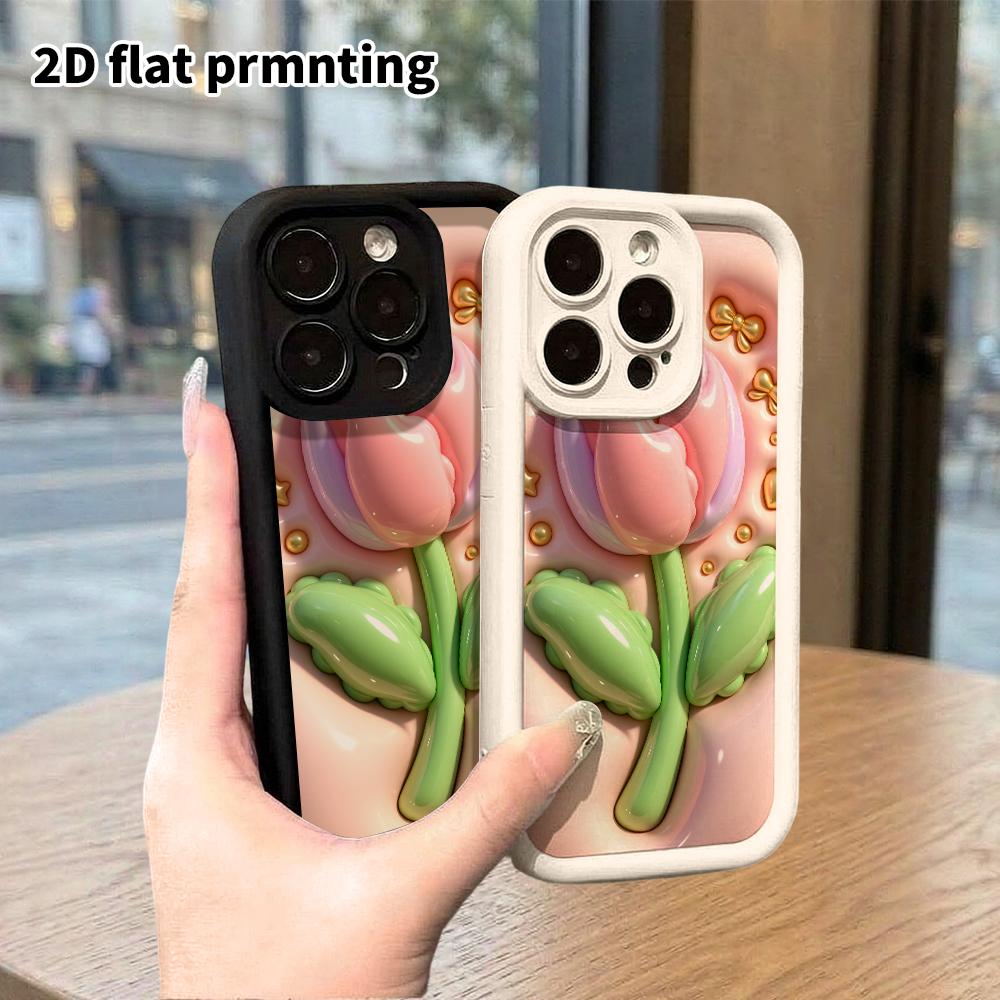 Phone Case: 2D flat design, suitable for iPhone 18, 17, 16, 15, 14, 13 Pro protective cases, gradient tulip, perfect Christmas and Halloween holiday g