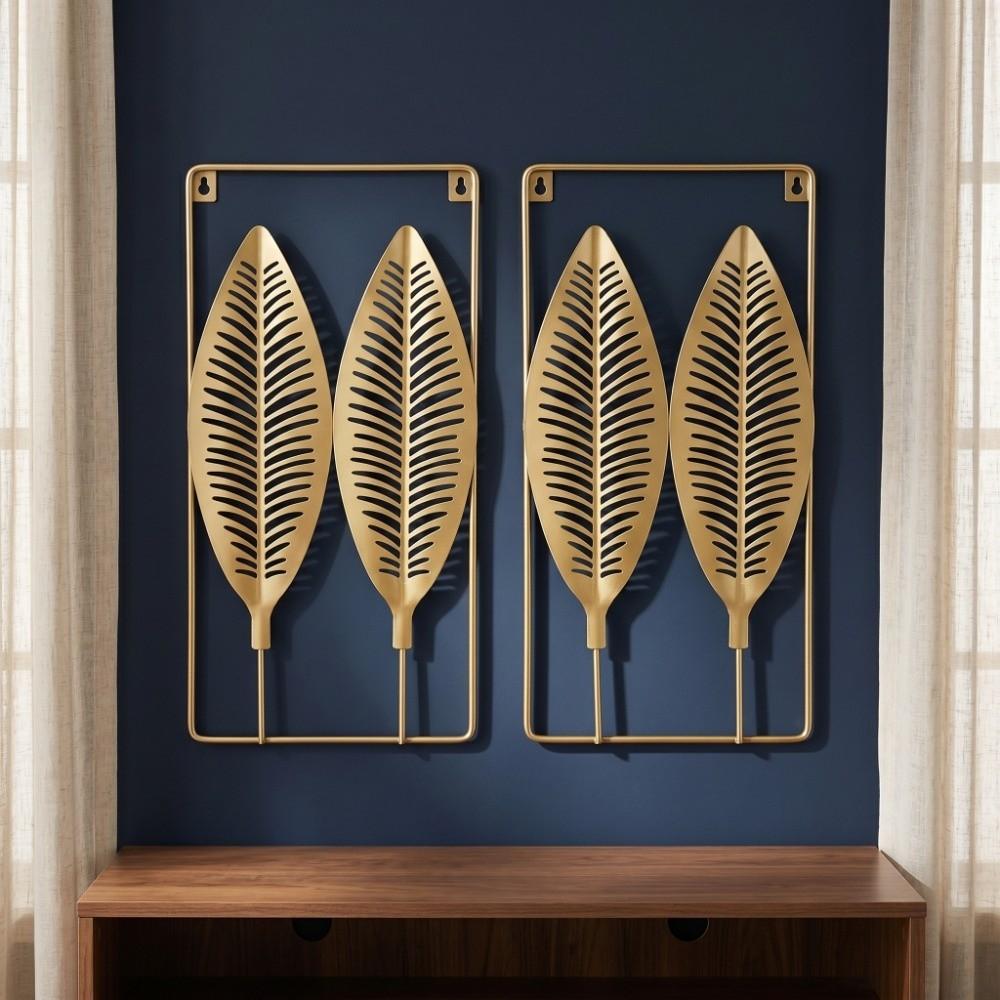 2pcs With Frame Iron Wall Hanging Gold Metal Wall Decor Sofa Background Wall Decor  Entryway