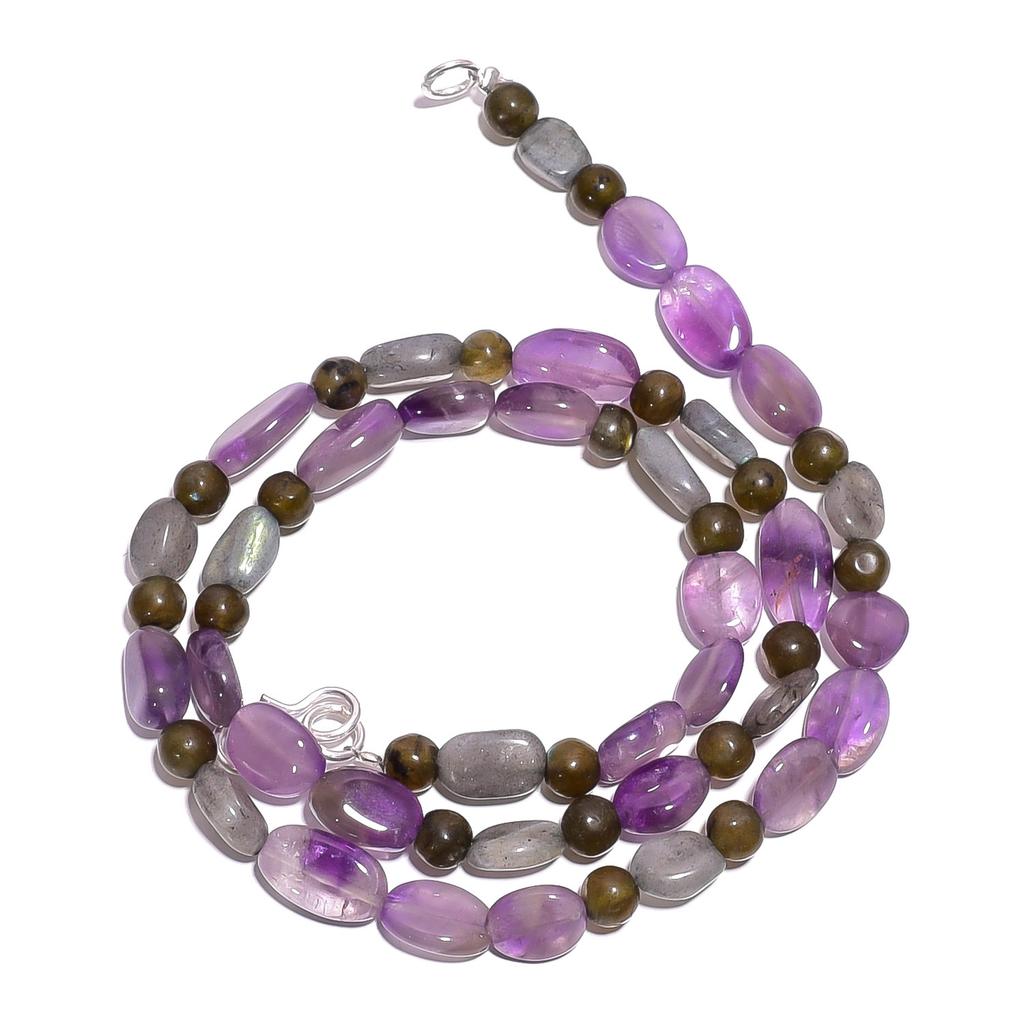 Natural Amethyst Labrdorite Gemstone Mix Shape Smooth Beads Necklace 17" UB-4836 UB-4836
