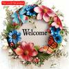 2D Flat 20*20cm1pc Welcome Brilliant Colorful Wreaths&butterflies Patterns Wooden Round Wall Decoration, Durable Spring Style Art Plaque, Applicable