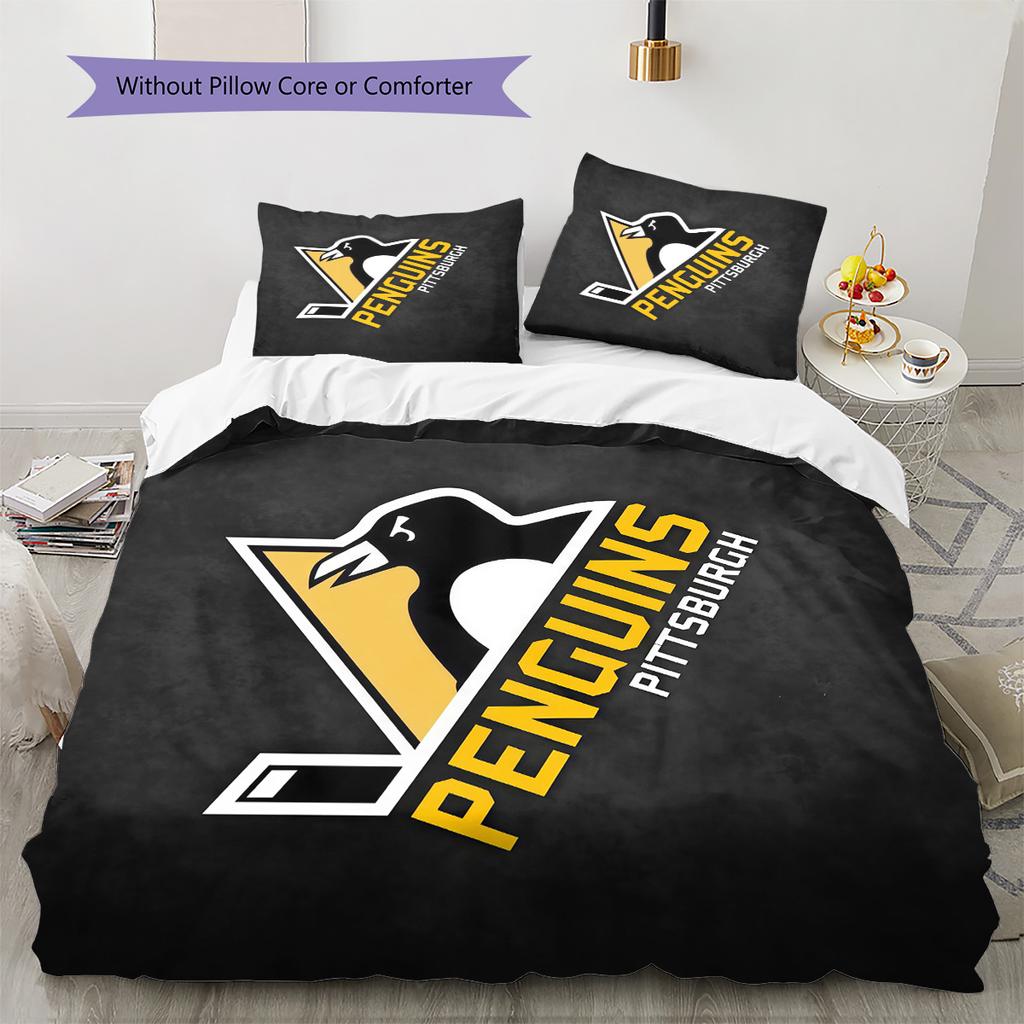 Pittsburgh Penguins Pattern Bedding Quilt Set Home Decoration Gift (1 * duvet cover + 2 * pillowcase without core)