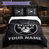Las Vegas Raiders Customized Name Text Bedding Set, 1 Duvet Cover & 2 Pillowcases Personalized Bedroom Gift