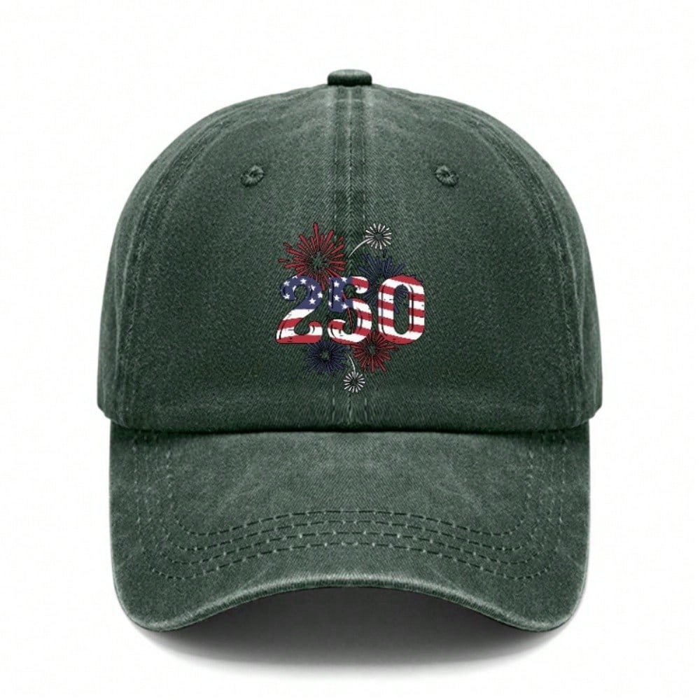 Vintage Washed Baseball Hat Unisex - USA Flag "250" Print Polyester Adjustable Sun Cap Breathable Patriotic Streetwear Outdoor Sports Cap For