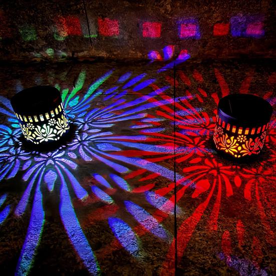 Солнечные фонари для улицы, декоративные садовые светильники на солнечных батареях с интеллектуальным датчиком, водонепроницаемые, металлические, с полым узором, для палубы, ступеней, стен