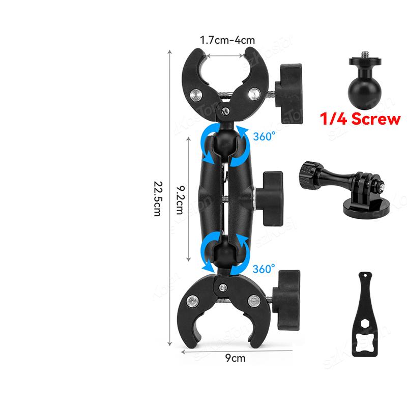 Для GoPro 13 12 11 10 9 DJI Action 5 Pro Super Camera Clamp Mount Adapter Double Head Holder для мотоцикла Bracket Selfie Stick