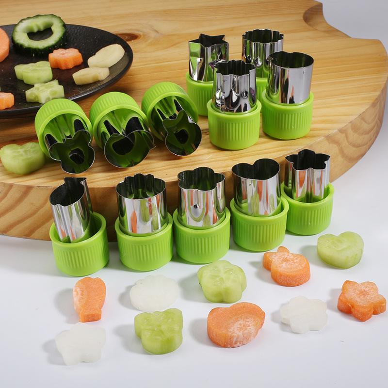12pcs/set Vegetable Fruit Cutter Stainless Steel Flowers Cartoon Shape Mold Cake Biscuit Cutting Mold Kitchen Cookie Cutter Tool