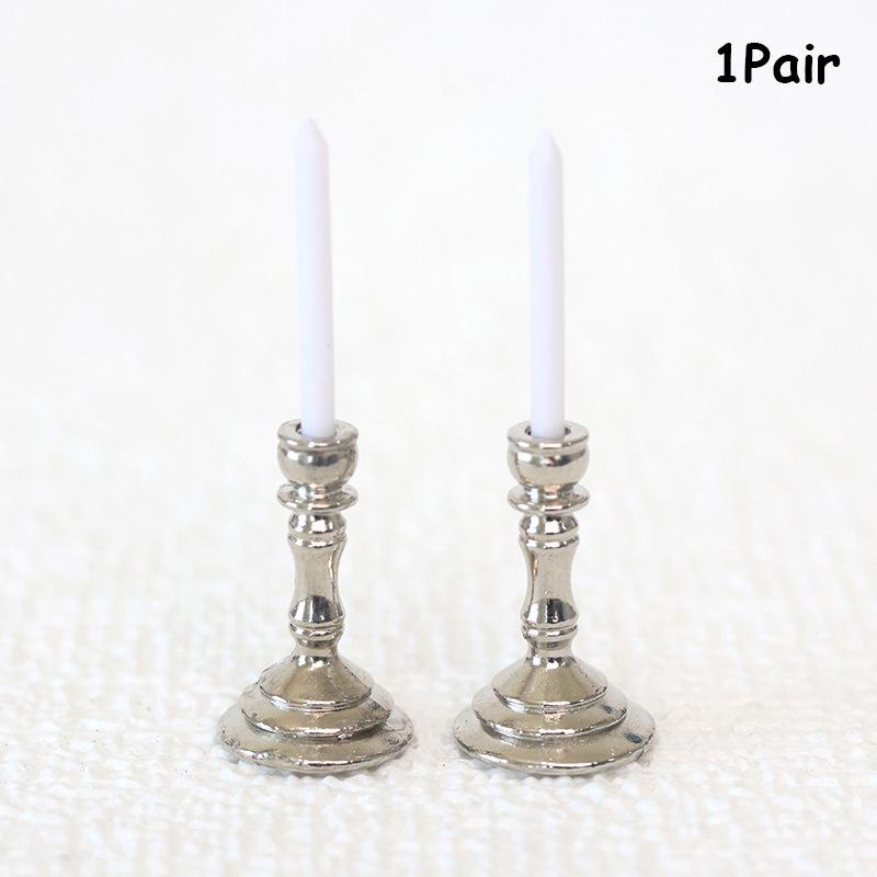 1Pair 1:12 Dollhouse Miniature Candle Holder Candlestick Candelabra Home Decor