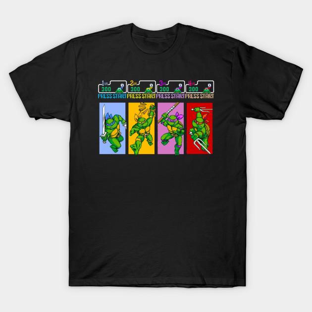 Men Black Print T-shirt Tmnt Arcade Classic No-Cut Heat Transfer Print Cotton Tshirt